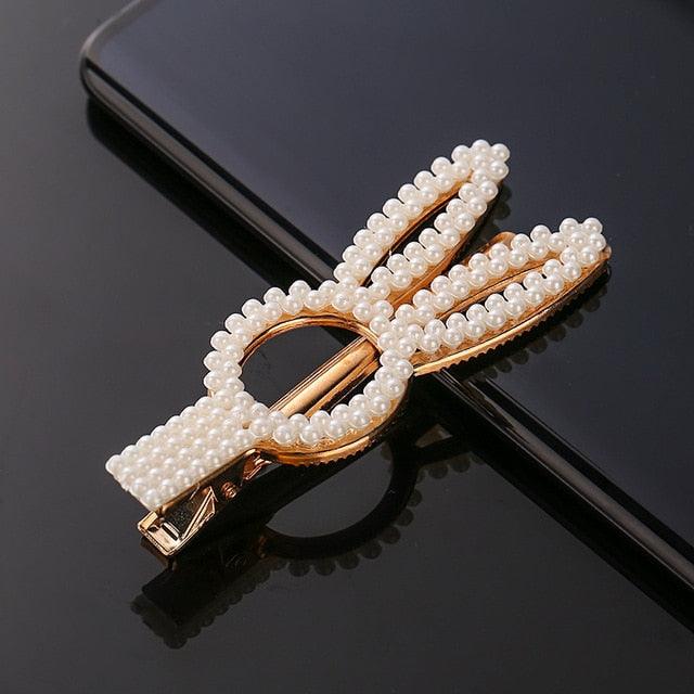New Simulated Pearl Barrettes Beaded Geometric Women Hair Clip - Fashion Hair Pins - Hair Accessories (1U88)