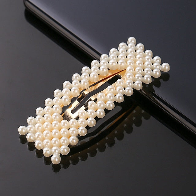 New Simulated Pearl Barrettes Beaded Geometric Women Hair Clip - Fashion Hair Pins - Hair Accessories (1U88)