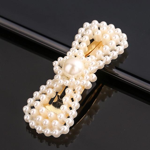 New Simulated Pearl Barrettes Beaded Geometric Women Hair Clip - Fashion Hair Pins - Hair Accessories (1U88)