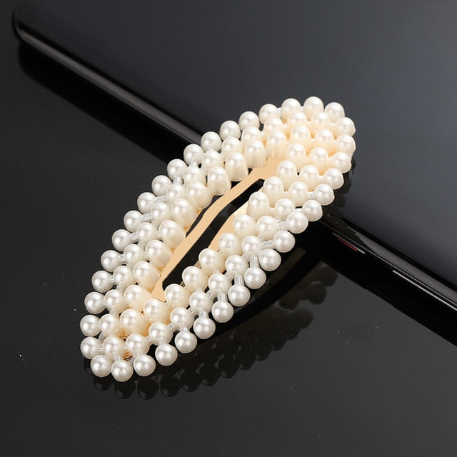 New Simulated Pearl Barrettes Beaded Geometric Women Hair Clip - Fashion Hair Pins - Hair Accessories (1U88)