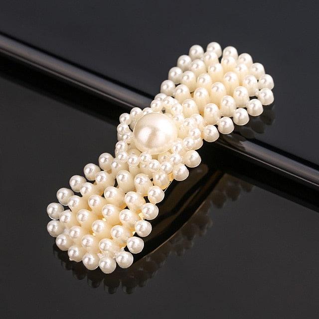 New Simulated Pearl Barrettes Beaded Geometric Women Hair Clip - Fashion Hair Pins - Hair Accessories (1U88)