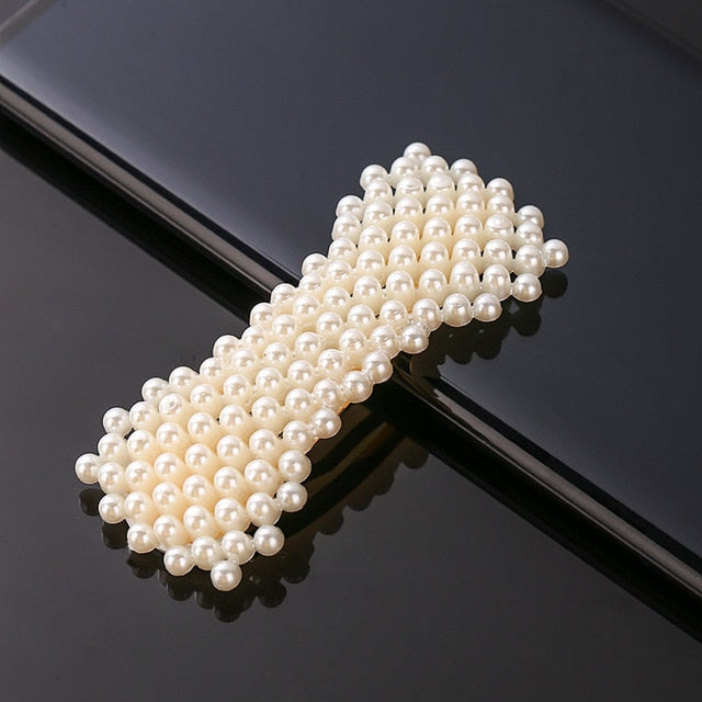 New Simulated Pearl Barrettes Beaded Geometric Women Hair Clip - Fashion Hair Pins - Hair Accessories (1U88)