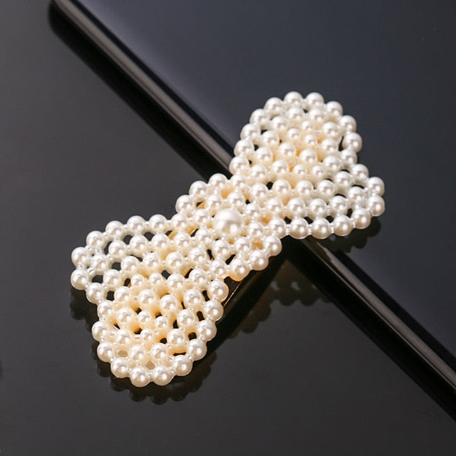 New Simulated Pearl Barrettes Beaded Geometric Women Hair Clip - Fashion Hair Pins - Hair Accessories (1U88)