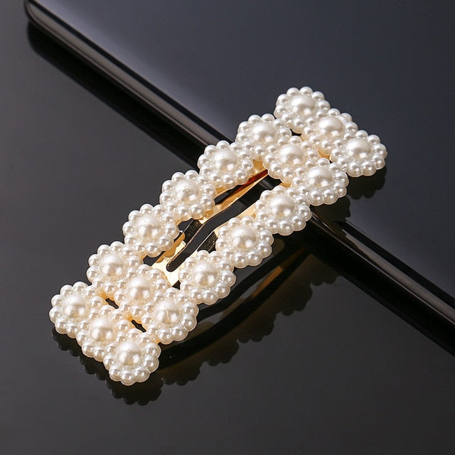 New Simulated Pearl Barrettes Beaded Geometric Women Hair Clip - Fashion Hair Pins - Hair Accessories (1U88)