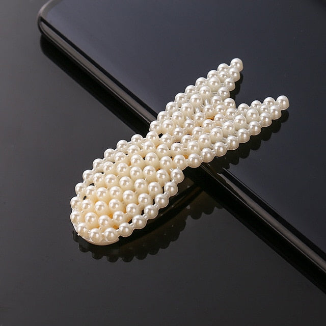 New Simulated Pearl Barrettes Beaded Geometric Women Hair Clip - Fashion Hair Pins - Hair Accessories (1U88)