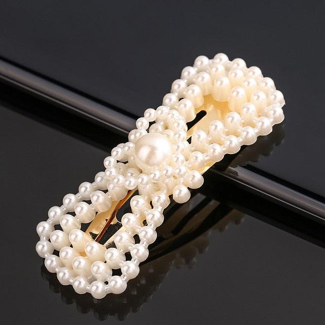 New Simulated Pearl Barrettes Beaded Geometric Women Hair Clip - Fashion Hair Pins - Hair Accessories (1U88)