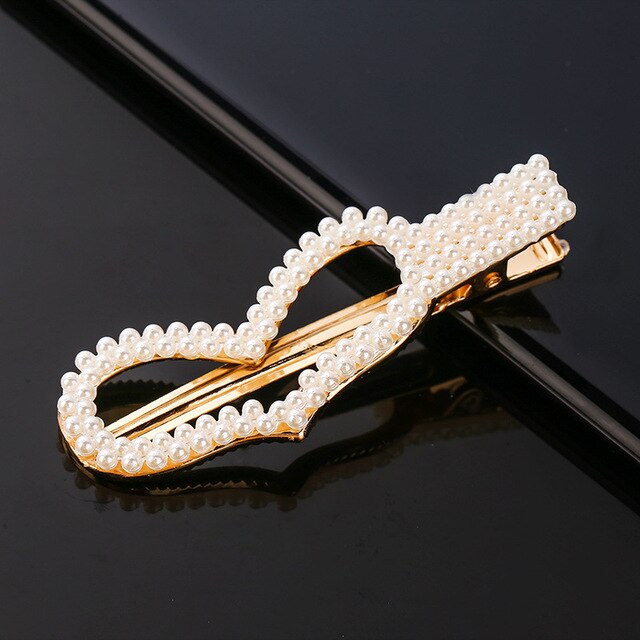 New Simulated Pearl Barrettes Beaded Geometric Women Hair Clip - Fashion Hair Pins - Hair Accessories (1U88)