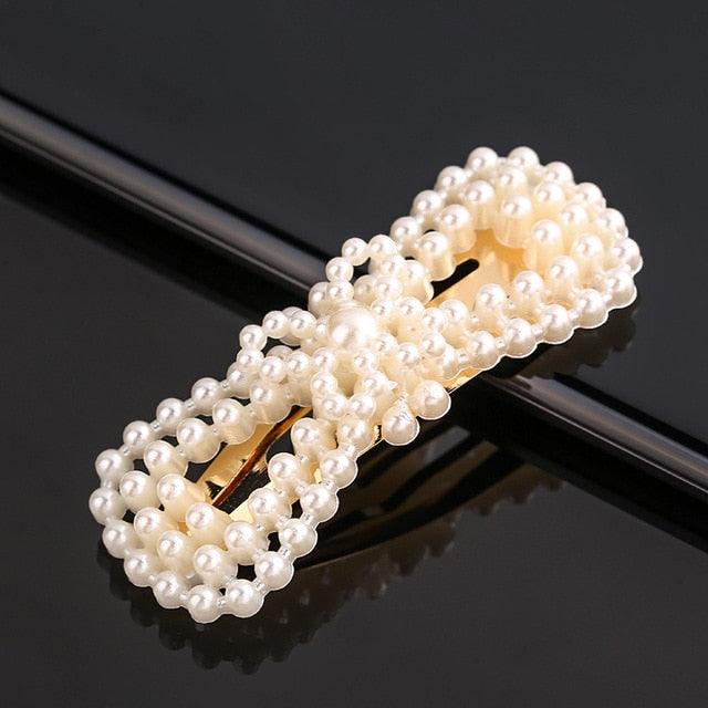 New Simulated Pearl Barrettes Beaded Geometric Women Hair Clip - Fashion Hair Pins - Hair Accessories (1U88)