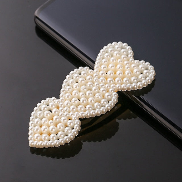 New Simulated Pearl Barrettes Beaded Geometric Women Hair Clip - Fashion Hair Pins - Hair Accessories (1U88)