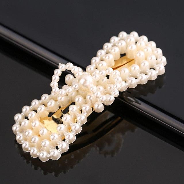 New Simulated Pearl Barrettes Beaded Geometric Women Hair Clip - Fashion Hair Pins - Hair Accessories (1U88)