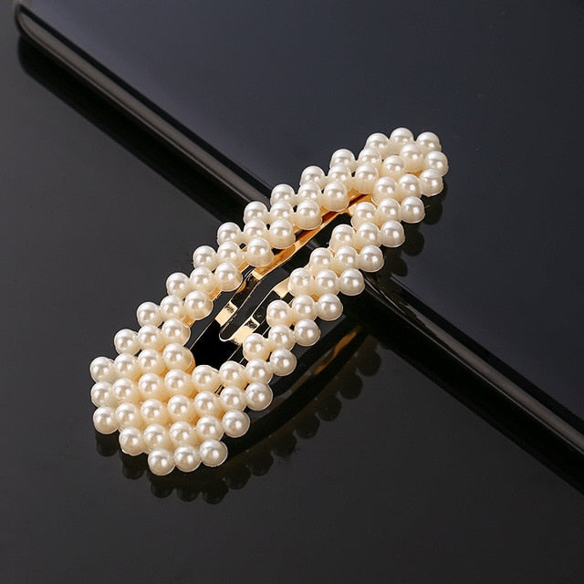 New Simulated Pearl Barrettes Beaded Geometric Women Hair Clip - Fashion Hair Pins - Hair Accessories (1U88)