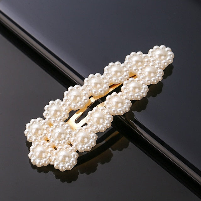 New Simulated Pearl Barrettes Beaded Geometric Women Hair Clip - Fashion Hair Pins - Hair Accessories (1U88)