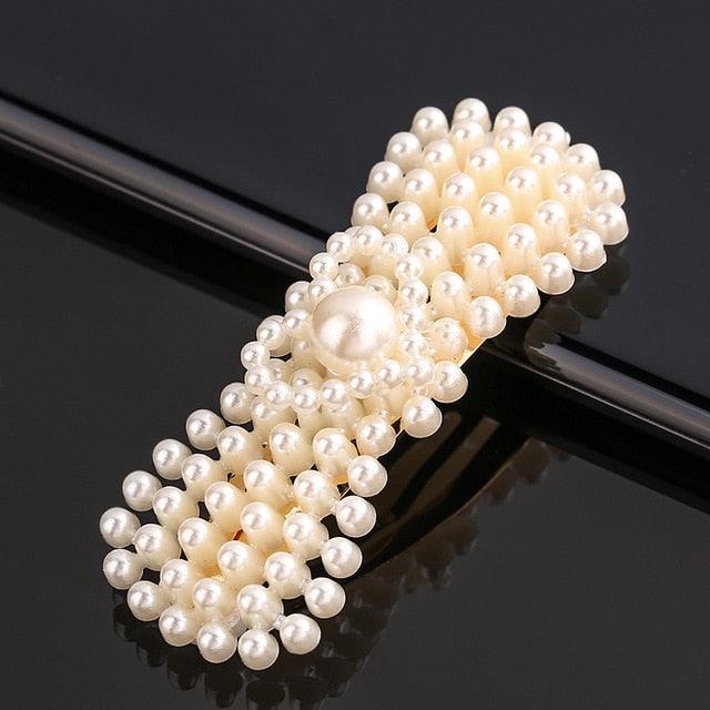 New Simulated Pearl Barrettes Beaded Geometric Women Hair Clip - Fashion Hair Pins - Hair Accessories (1U88)