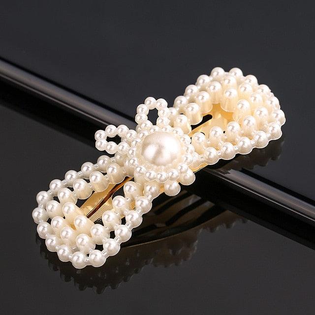 New Simulated Pearl Barrettes Beaded Geometric Women Hair Clip - Fashion Hair Pins - Hair Accessories (1U88)