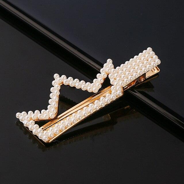New Simulated Pearl Barrettes Beaded Geometric Women Hair Clip - Fashion Hair Pins - Hair Accessories (1U88)