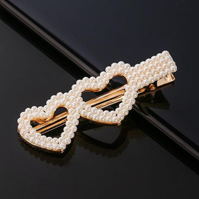 New Simulated Pearl Barrettes Beaded Geometric Women Hair Clip - Fashion Hair Pins - Hair Accessories (1U88)