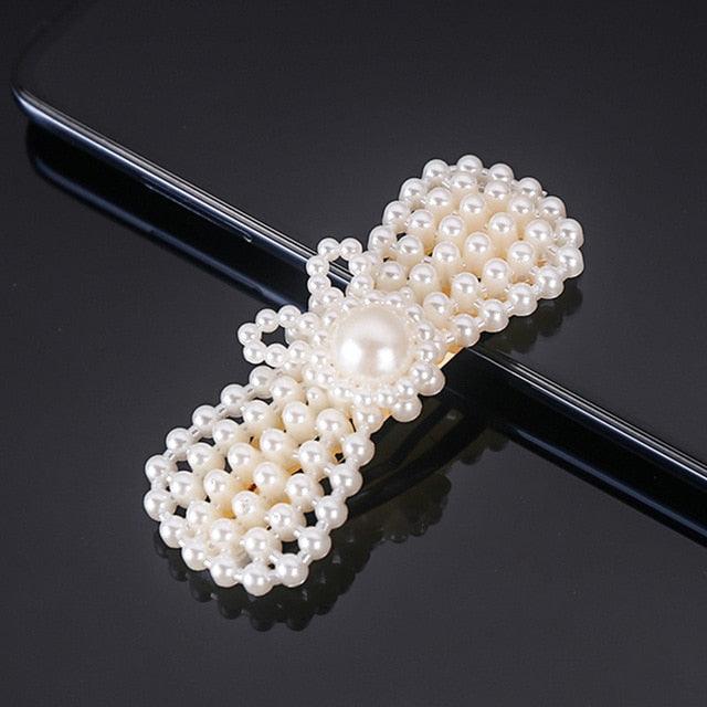 New Simulated Pearl Barrettes Beaded Geometric Women Hair Clip - Fashion Hair Pins - Hair Accessories (1U88)