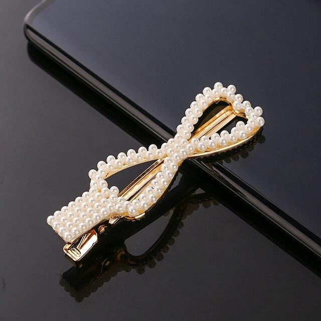 New Simulated Pearl Barrettes Beaded Geometric Women Hair Clip - Fashion Hair Pins - Hair Accessories (1U88)