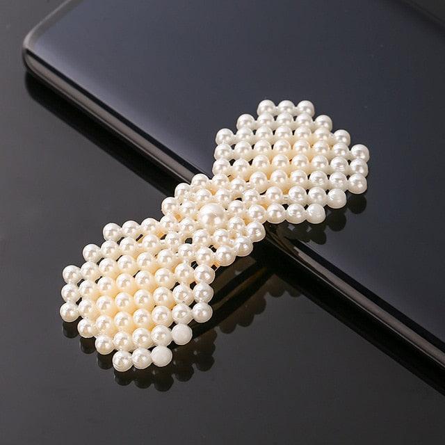 New Simulated Pearl Barrettes Beaded Geometric Women Hair Clip - Fashion Hair Pins - Hair Accessories (1U88)