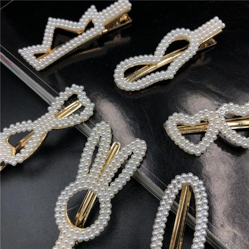 New Simulated Pearl Barrettes Beaded Geometric Women Hair Clip - Fashion Hair Pins - Hair Accessories (1U88)