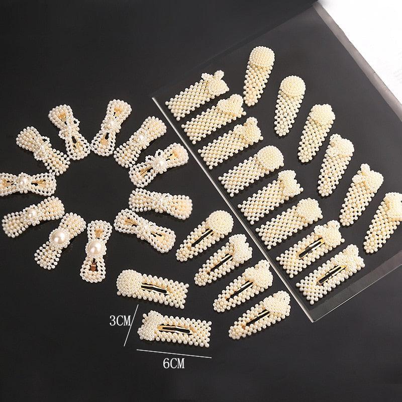 New Simulated Pearl Barrettes Beaded Geometric Women Hair Clip - Fashion Hair Pins - Hair Accessories (1U88)