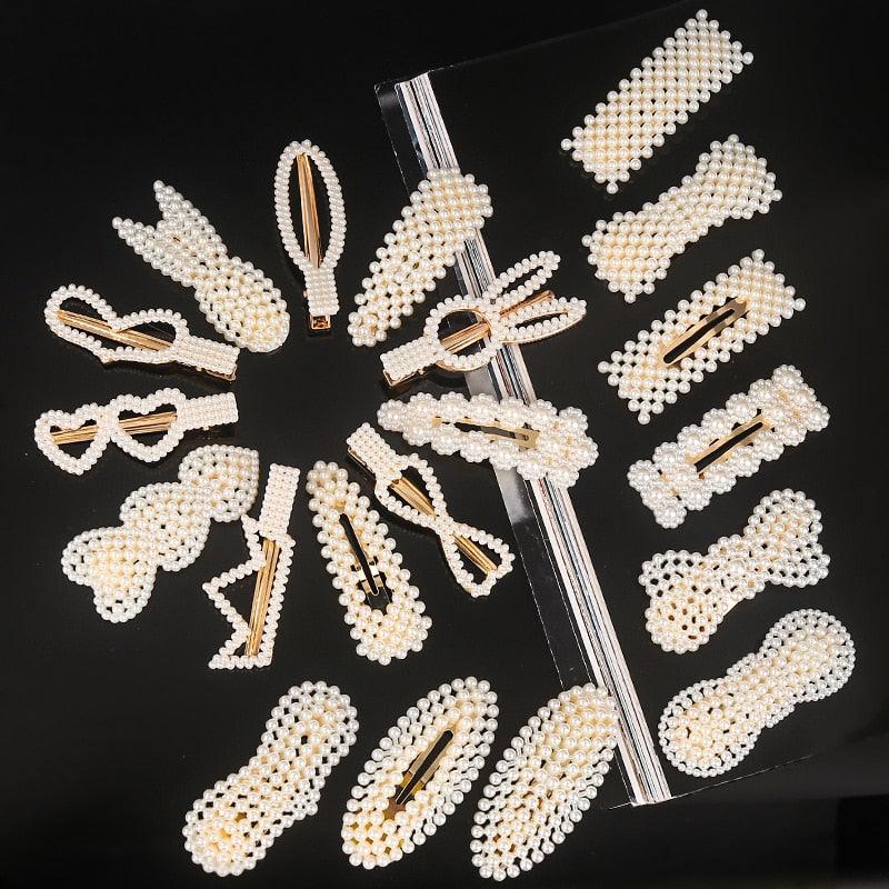 New Simulated Pearl Barrettes Beaded Geometric Women Hair Clip - Fashion Hair Pins - Hair Accessories (1U88)