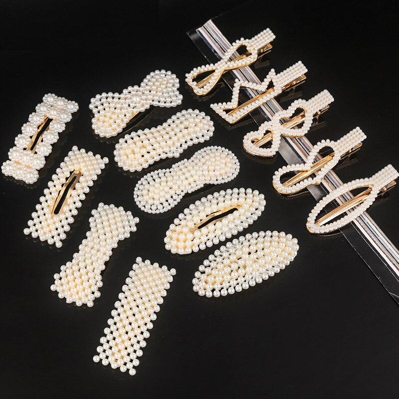 New Simulated Pearl Barrettes Beaded Geometric Women Hair Clip - Fashion Hair Pins - Hair Accessories (1U88)
