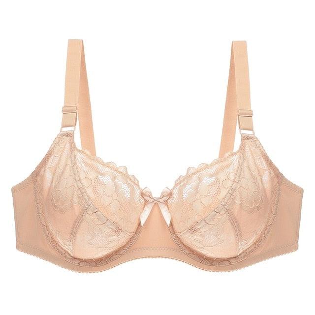 New Lace Perspective Bra - Women Sexy Lingerie - Underwire Embroidery Floral Bralettes - Plus Size 80E-100E (1U6)