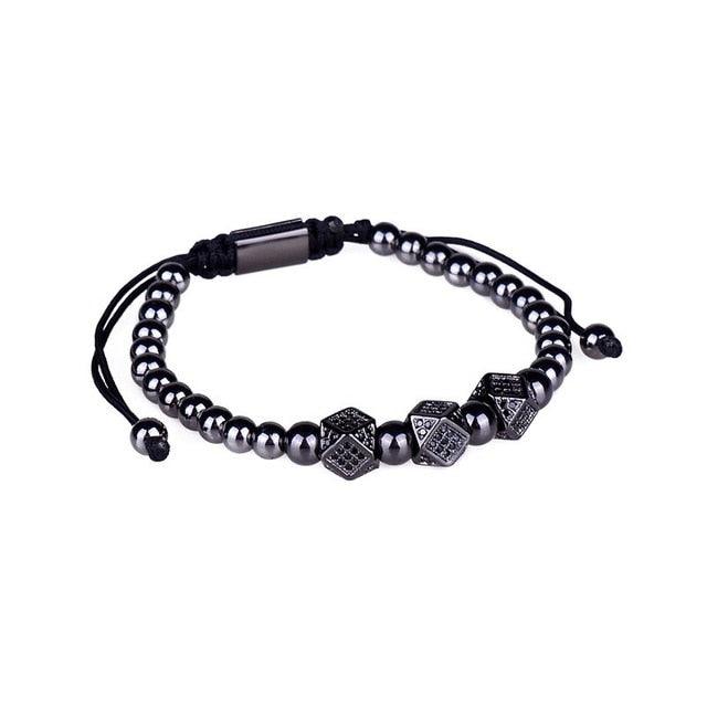 New Luxury Men Bracelet - Jewelry Crown Charm 6MM Micro Pave CZ Ball Macrame Bracelets (MJ3)(F83)