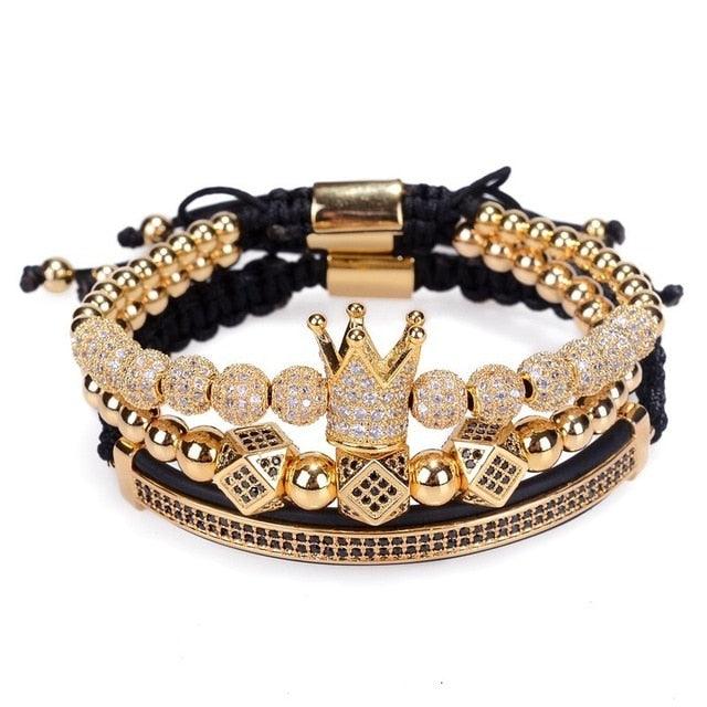 New Luxury Men Bracelet - Jewelry Crown Charm 6MM Micro Pave CZ Ball Macrame Bracelets (MJ3)(F83)
