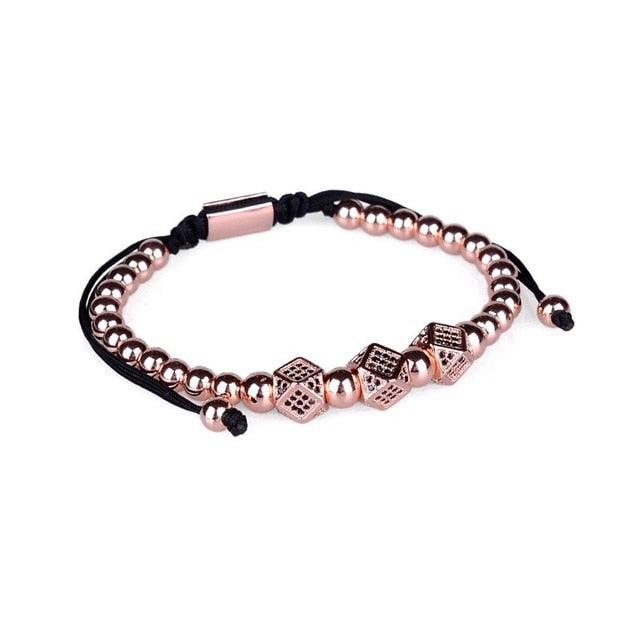 New Luxury Men Bracelet - Jewelry Crown Charm 6MM Micro Pave CZ Ball Macrame Bracelets (MJ3)(F83)