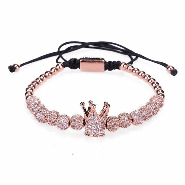 New Luxury Men Bracelet - Jewelry Crown Charm 6MM Micro Pave CZ Ball Macrame Bracelets (MJ3)(F83)