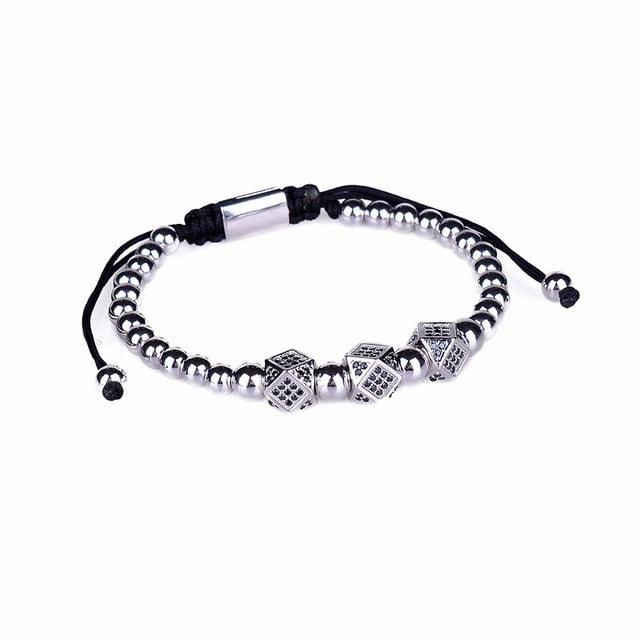 New Luxury Men Bracelet - Jewelry Crown Charm 6MM Micro Pave CZ Ball Macrame Bracelets (MJ3)(F83)