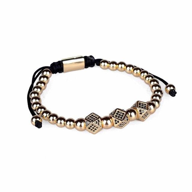 New Luxury Men Bracelet - Jewelry Crown Charm 6MM Micro Pave CZ Ball Macrame Bracelets (MJ3)(F83)