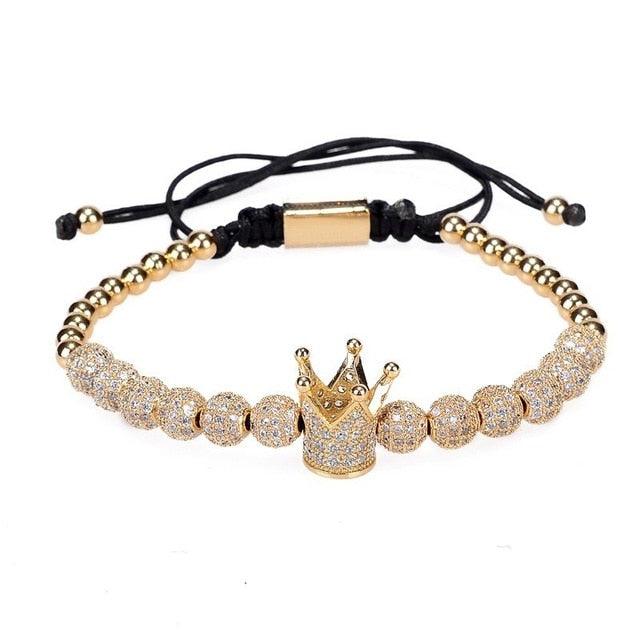 New Luxury Men Bracelet - Jewelry Crown Charm 6MM Micro Pave CZ Ball Macrame Bracelets (MJ3)(F83)