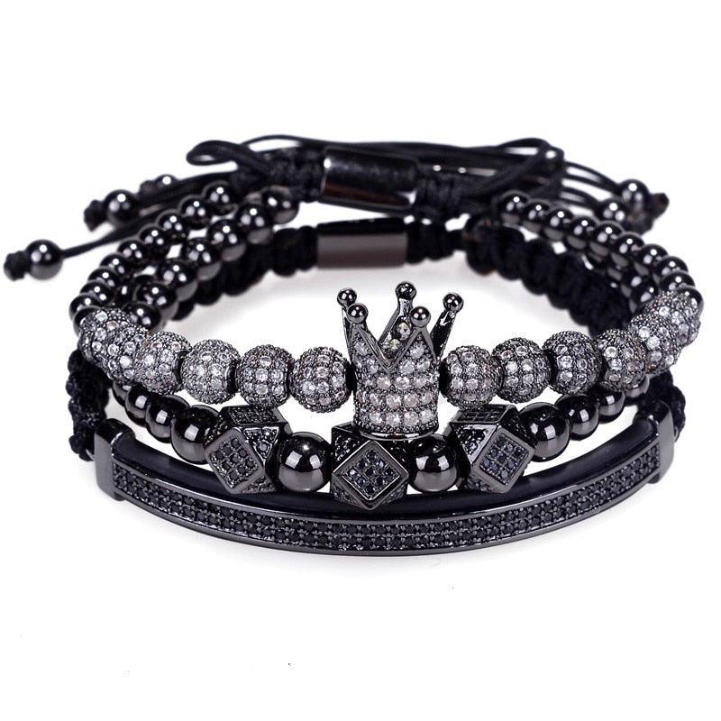 New Luxury Men Bracelet - Jewelry Crown Charm 6MM Micro Pave CZ Ball Macrame Bracelets (MJ3)(F83)