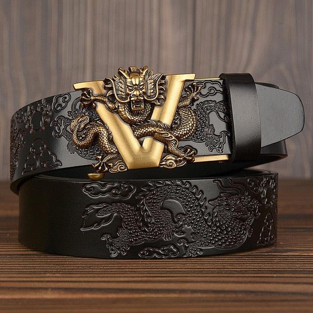 New Men's China Dragon Belt - Genuine Leather Belt - Dragon Pattern Automatic Buckle Belt Strap (MA1)(F17)