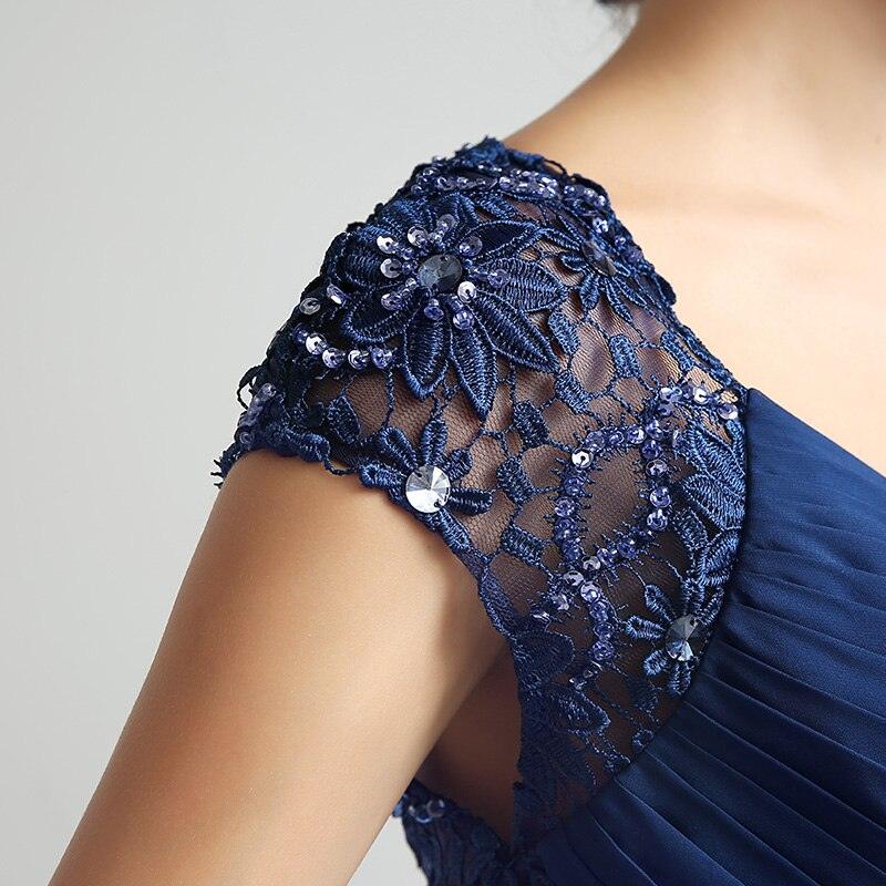 Gorgeous New Navy Blue Cap Sleeve Dress - Beading Sashes Chiffon Pleat Back Lace Formal Evening Party Gown (BWM)(WSO3)(BCD1)