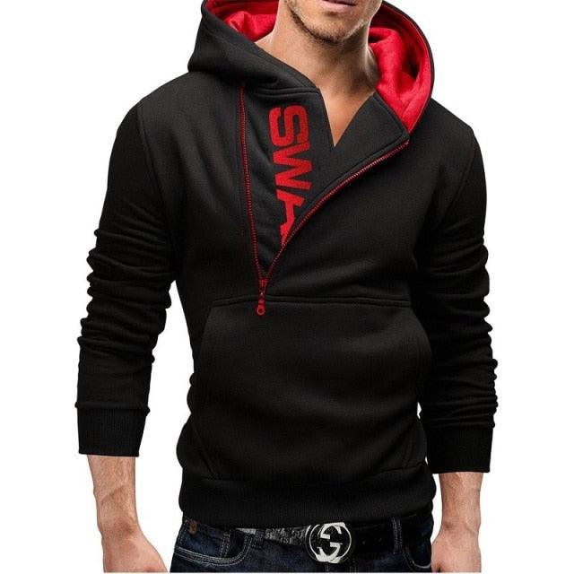 Side Zipper Hoodies - Men Cotton Sweatshirt - Spring Letter Print Sportswear Slim Pullover (TM5)(CC1)(F100)