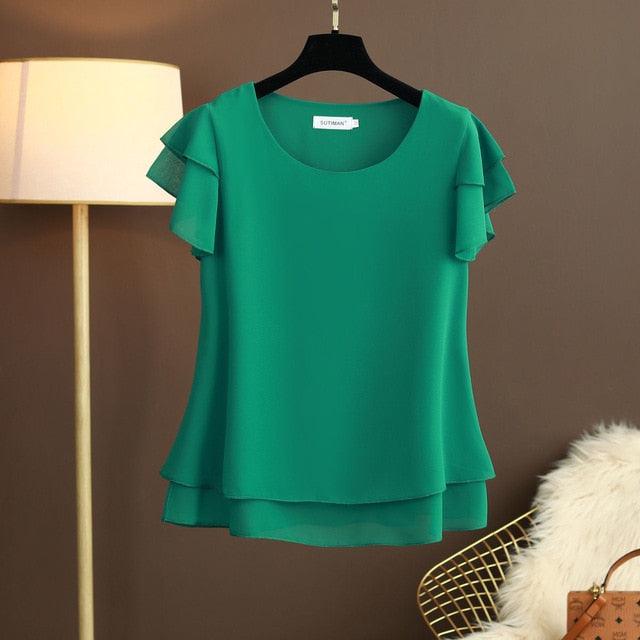 New Summer Women Blouse - Loose O Neck Chiffon Shirt - Female Short Sleeve Blouse - Plus Size 6XL (TB1)(F19)