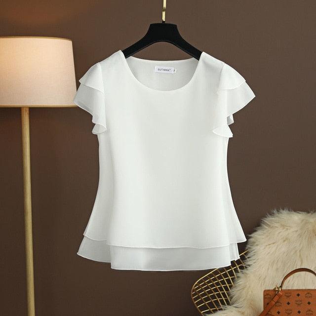 New Summer Women Blouse - Loose O Neck Chiffon Shirt - Female Short Sleeve Blouse - Plus Size 6XL (TB1)(F19)