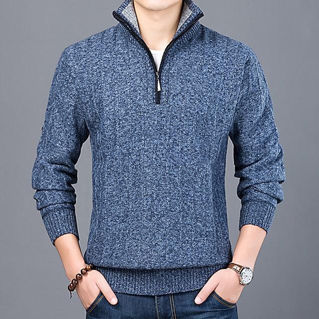 New Winter Men's Sweater Casual Pullover - Men's Warm Sweaters Slim Stand Collar Knitted Pullovers (TM6)