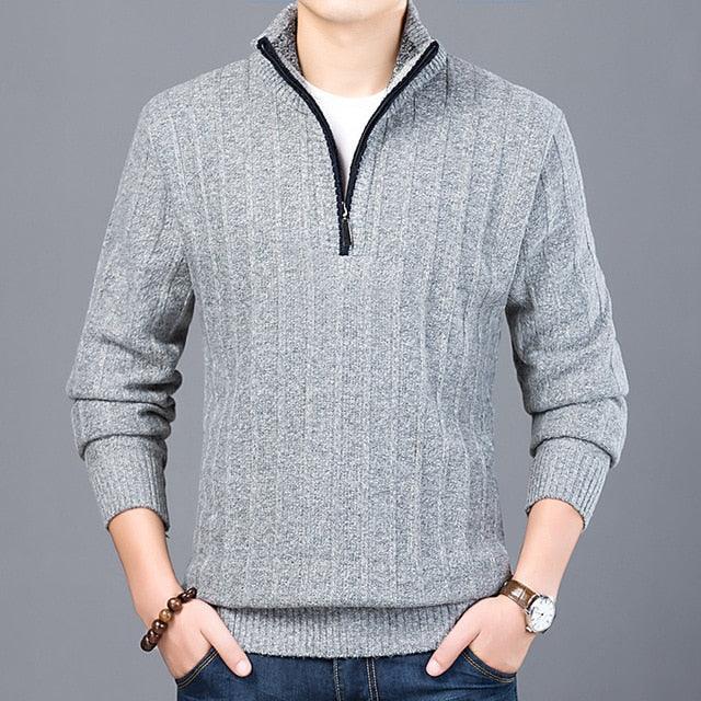 New Winter Men's Sweater Casual Pullover - Men's Warm Sweaters Slim Stand Collar Knitted Pullovers (TM6)