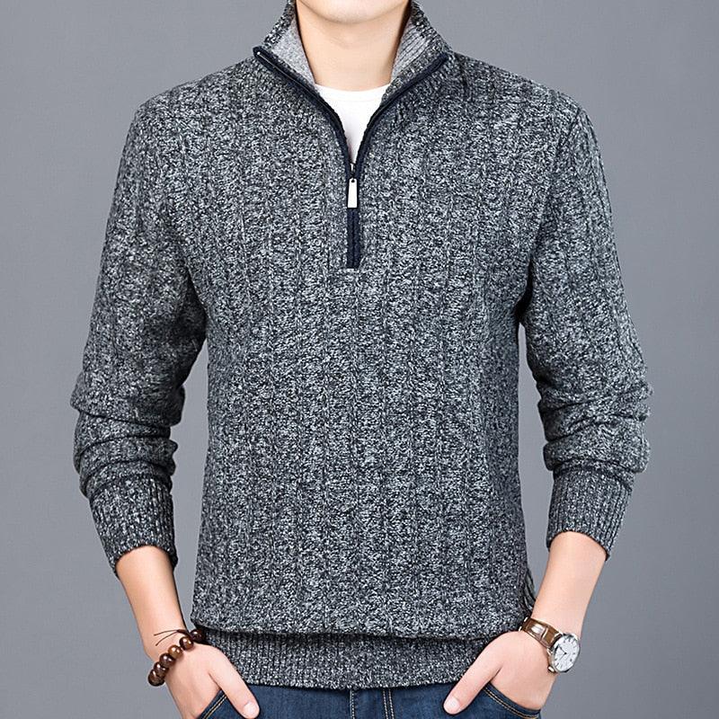 New Winter Men's Sweater Casual Pullover - Men's Warm Sweaters Slim Stand Collar Knitted Pullovers (TM6)