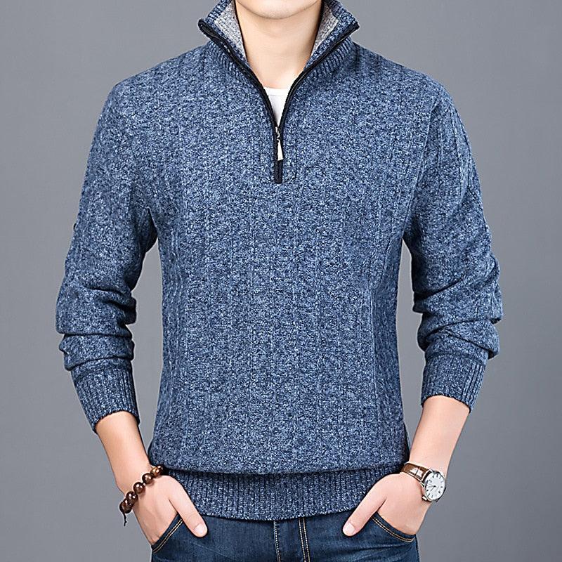 New Winter Men's Sweater Casual Pullover - Men's Warm Sweaters Slim Stand Collar Knitted Pullovers (TM6)