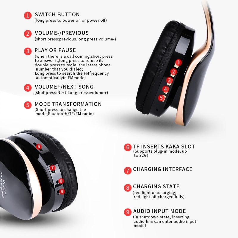 New Wireless Headphones - Bluetooth Headset Foldable Stereo Headphone Gaming Earphones With Microphone (AH2)(RS8)