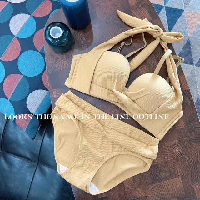 New Women 1/2 Cup Bra Set- Sexy Bandage Halter Underwear - Adjustable Strap Bowknot Lingerie - Push Up Bras + Panties (D27)(TSB4)