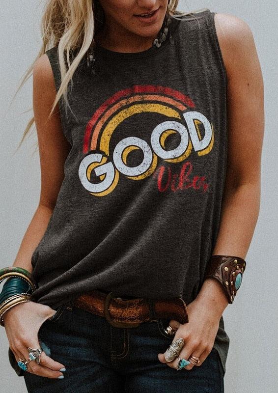 New Women Tank Tops - Good Vibes O-Neck Tank - Summer Sleeveless Female Casual Tops (3U19)