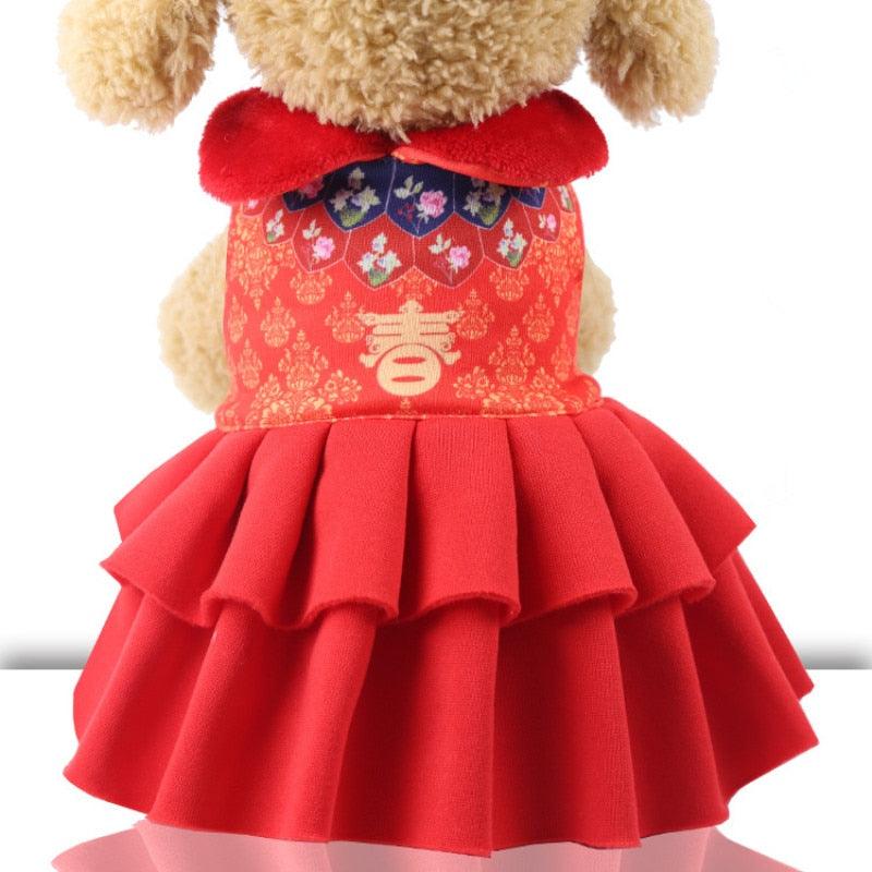 New Year Pet Clothes Jumpsuit - Girl Dog Dress Cheongsam Tang Suit Winter Puppy Clothing (D69)(W3)(W5)