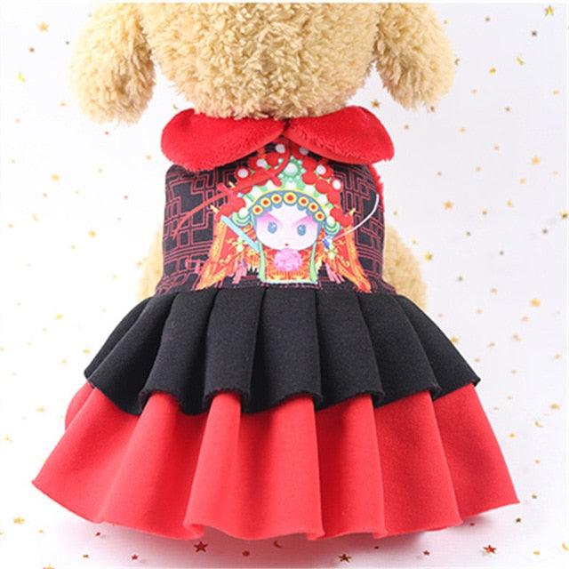 New Year Pet Clothes Jumpsuit - Girl Dog Dress Cheongsam Tang Suit Winter Puppy Clothing (D69)(W3)(W5)